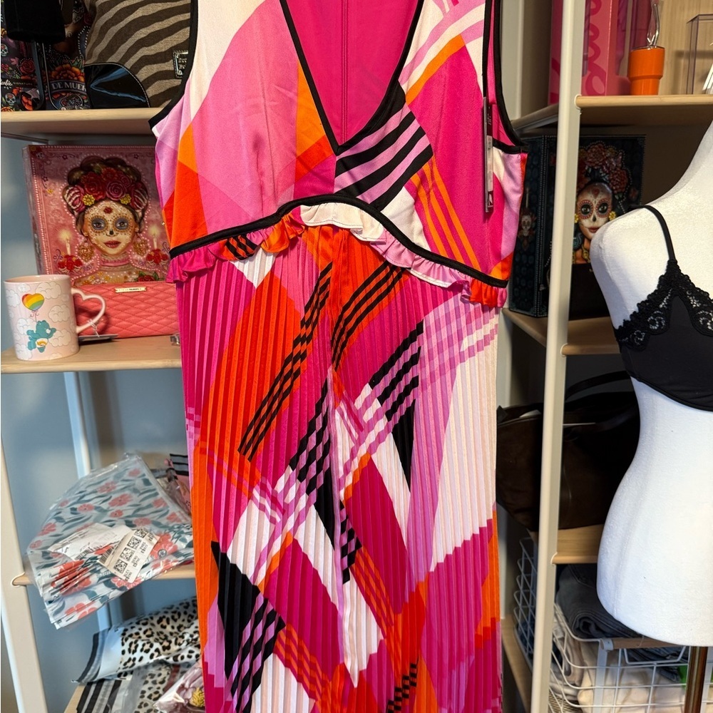 Karl Lagerfeld Pink and Orange Midi Dress NWT size 10 - Picture 8 of 9